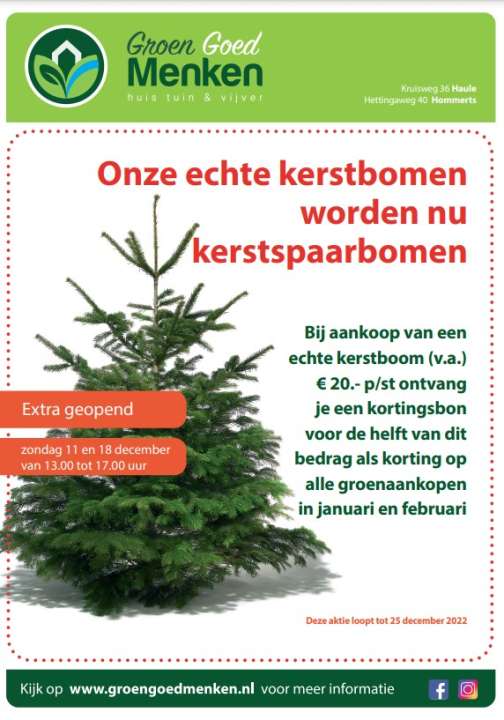 Gratis kerstboom bij Groen Goed Menken in Haule en Hommerts
